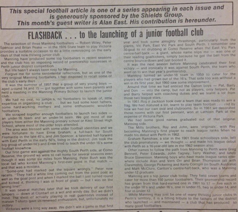 Flashback… to the launching of a Junior Football Club by Alan East
